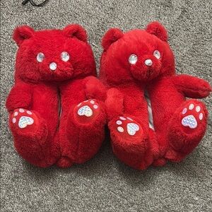 Red Bear Plush Slippers